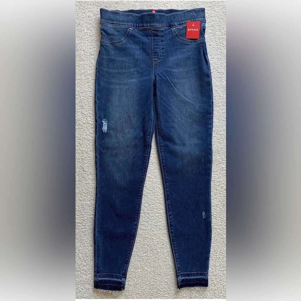 Spanx Distressed Denim Legging Womens M Elastic Stretch Shaping Pull On Jegging